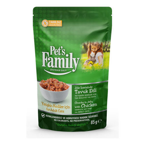 Pet's Family Pouch Yetişkin Kedi Maması Tavuklu Jöleli 85Gr nin resmi