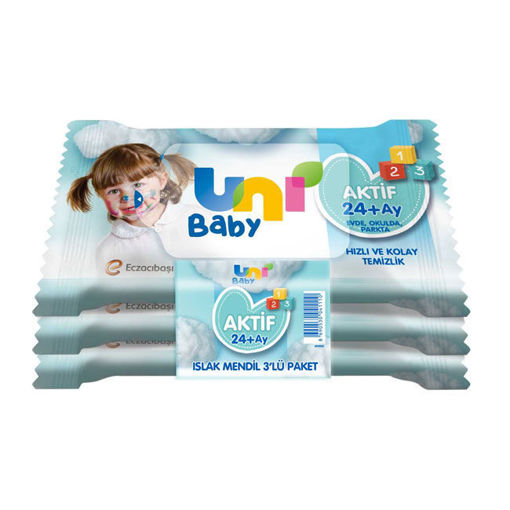 Uni  Baby Aktif Cep Islak Mendil 3x15li nin resmi
