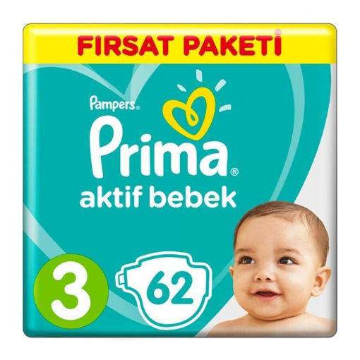 Prima Bebek Bezi Aktif Bebek 3 Beden 62 Adet Fırsat Paketi nin resmi