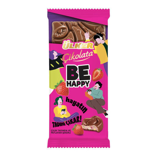 Ülker Be Happy Çilekli Yoğurtlu Tablet Çikolata 88 g nin resmi