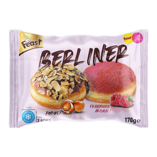 Feast Dondurulmus Kurabiye Frambuaz Aromali & Findik Kremali Bademli Berliner 170 G nin resmi