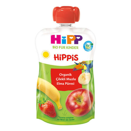 Hipp Organik Çilek Muz Elmalı Meyve Püresi 100gr nin resmi
