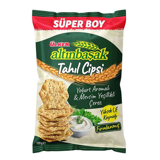 Ülker Altınbaşak Tahıllı Yoğurtlu Mevsim Yeşillikli Cips 120Gr nin resmi