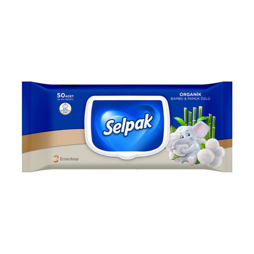 Selpak Organik Bambu Özlü Pamuk Özlü Islak Mendil 50'li nin resmi