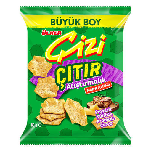 Ülker Çizi Çıtır Peynir Biftek Aromalı Çerez 80 Gr nin resmi