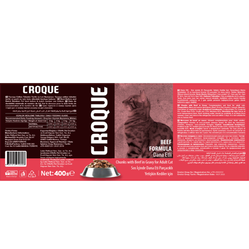 Croque Yetişkin Kedi Konserve Mama Dana Etli 400Gr nin resmi