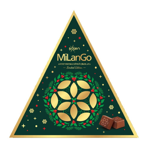 Milango Antep Fıstıklı Çikolata Üçgen Kutu 205 G nin resmi