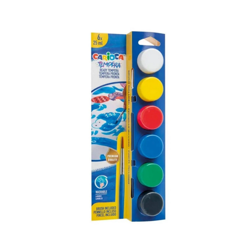 Carioca Tempera Yıkanabilir Sulu Boya 25 ml x 6 Renk Fırçalı Set nin resmi