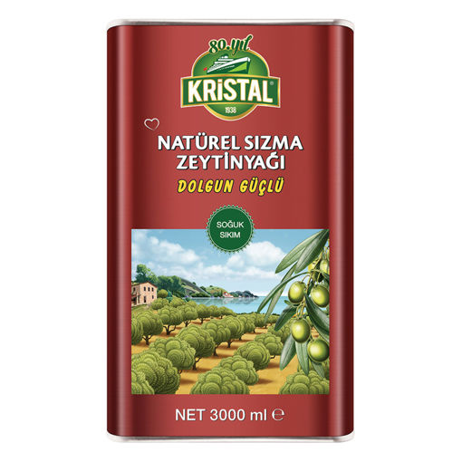 Kristal Dolgun Güçlü Natürel Sızma Zeytinyağı Teneke 3 L nin resmi