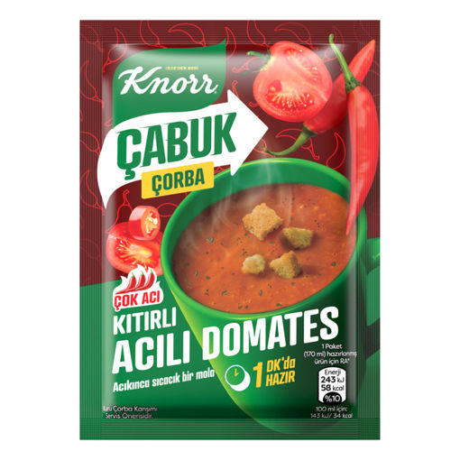 Knorr Çabuk Çorba Kıtırlı Acılı Domates 22 Gr nin resmi