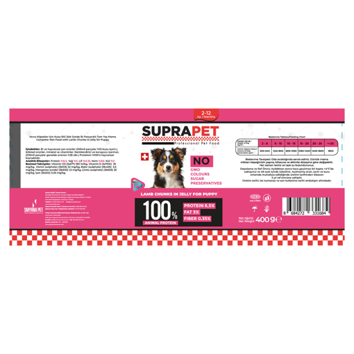 Suprapet Yavru Köpek Kuzulu Parça Etli ve Jöleli 400 Gr nin resmi