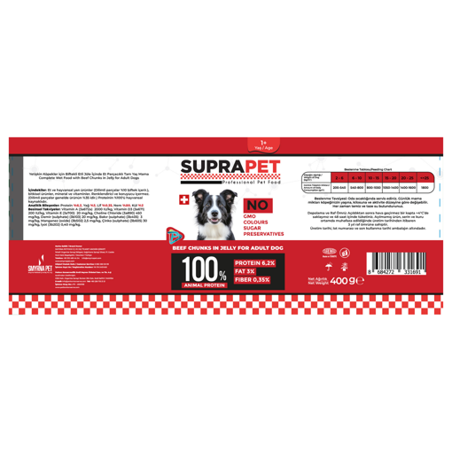 Suprapet Yetişkin Köpek Biftekli Parça Etli ve Jöleli 400 Gr nin resmi