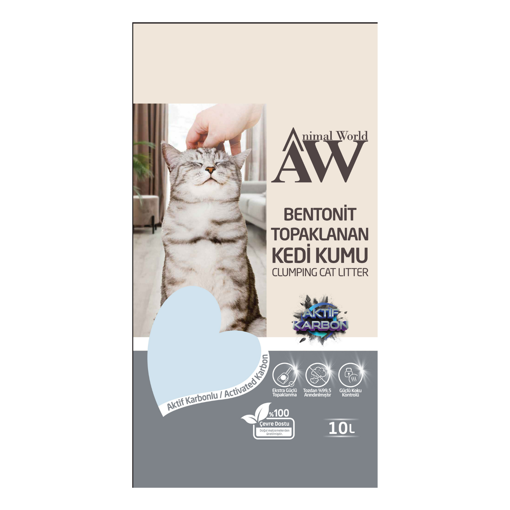 Animal World Bentonit Topaklanan Kedi Kumu Aktif Karbon 10lt nin resmi
