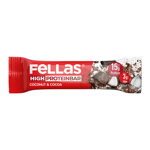 Fellas Kakao & Hindistan Cevizli Yüksek Protein Bar 45 Gr nin resmi