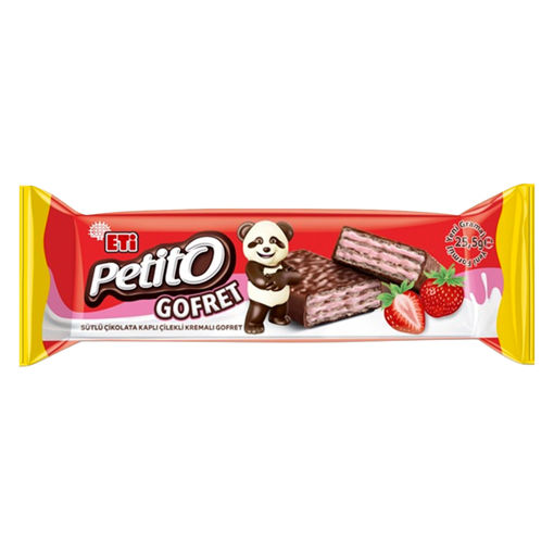 Eti Petito Sütlü Çikolata Kaplı Çilekli Kremalı Gofret 25.5 Gr nin resmi