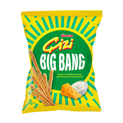 Ülker Çizi Bigbang Mısır Parçacıklı Ranch & Cheddar Çubuk 50 Gr nin resmi