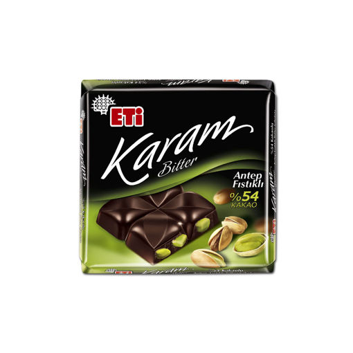 Eti Karam %54 Kakaolu Antep Fıstıklı Bitter Çikolata 60 Gr nin resmi