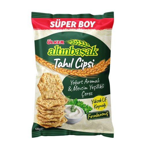 Ülker Altınbaşak Tahıllı Yoğurtlu Mevsim Yeşillikli Cips 120Gr nin resmi