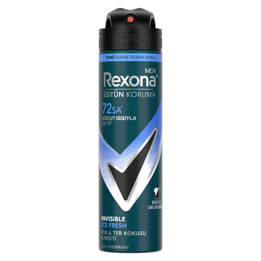 Rexona Men Erkek Sprey Deodorant Invisible Ice Fresh 72 Saat Kesintisiz Üstün Koruma 150 Ml nin resmi