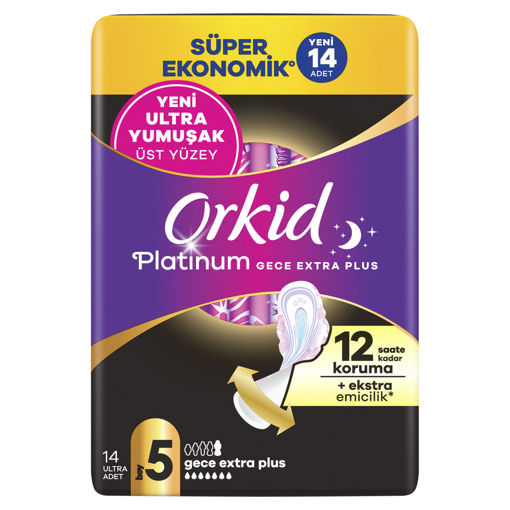Orkid Platinum Dörtlü Hijyenik Ped Gece Ekstra Plus 14'lü nin resmi