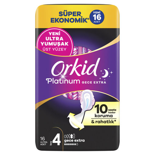 Orkid Platinum Dörtlü Hijyenik Ped Gece Ekstra 16'lı nin resmi