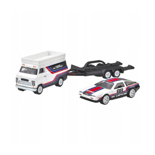 Hot Wheels Car Culture Team Transport DMC DeLorean & HW Rally Hauler Diecast Car nin resmi