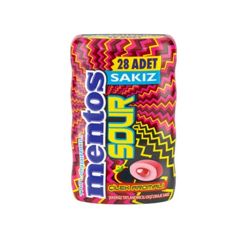 Mentos Sour Çilek Aromalı Ekşi Sakız 56 gr nin resmi