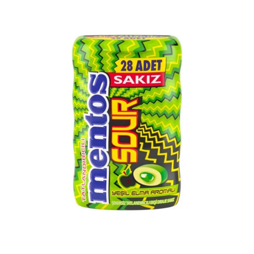 Mentos Sour Yeşil Elma Aromalı Ekşi Sakız 56 gr nin resmi