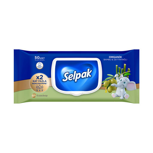Selpak Organik Bambu & Zeytinyağlı Özlü Islak Mendil 50'li nin resmi