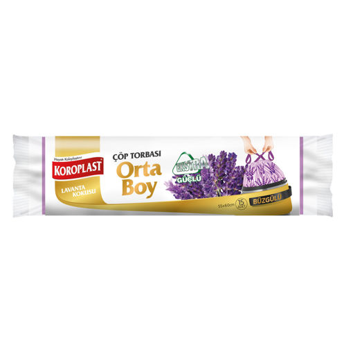 Koroplast Büzgülü Çöp Torbası Lavanta Kokulu Orta 15'li nin resmi