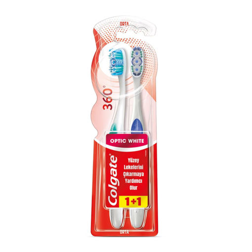 Colgate 360 Optik Beyaz Beyazlatıcı Orta Diş Fırçası 1+1 nin resmi