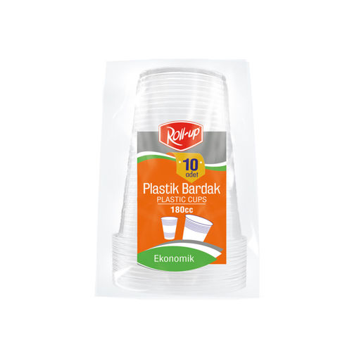 Roll-Up Plastik Şeffaf Bardak 10'lu 180 Cc nin resmi